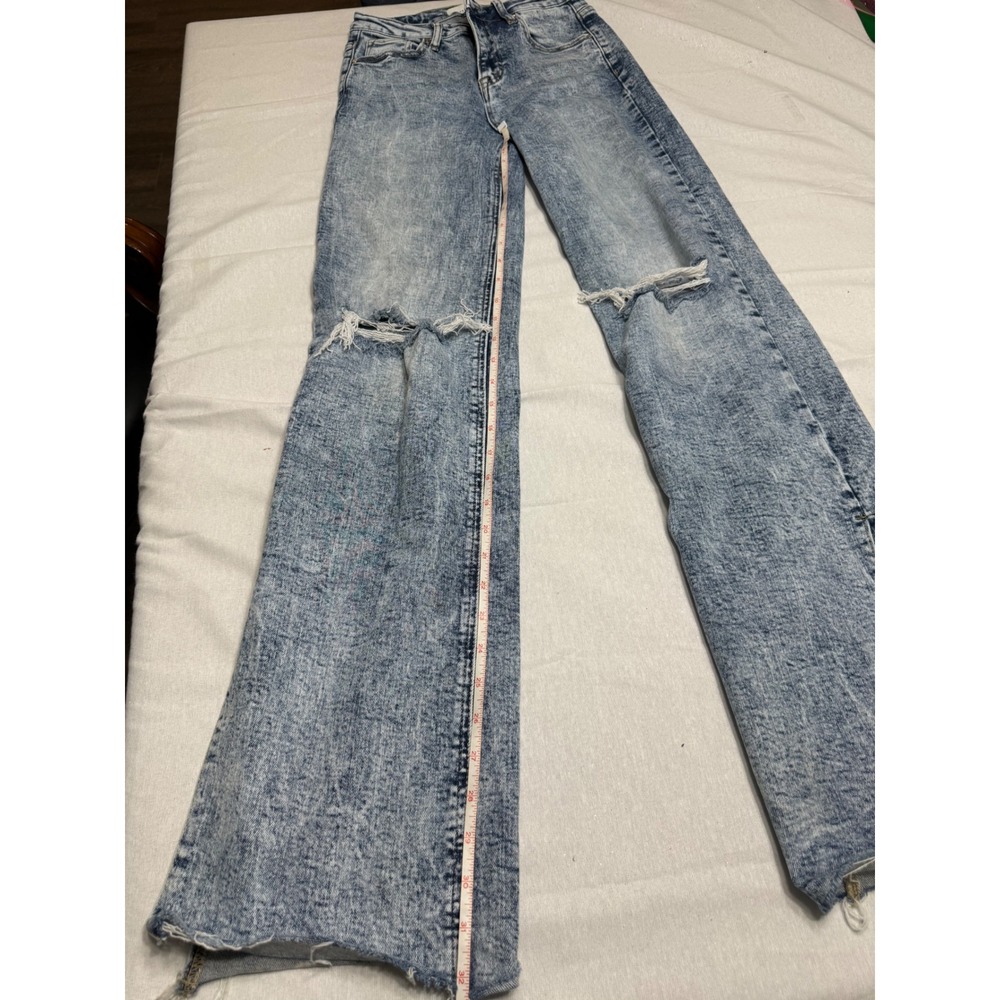 Risen Jeans Acid Wash Distressed Wide Leg Side Slit Denim Size 3/26 RDP5133 - Picture 6 of 8